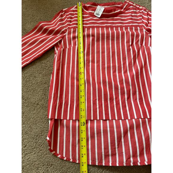 J Crew Striped Funnelneck Top Cotton Poplin Minimalist Coastal European AL875 - Picture 4 of 7